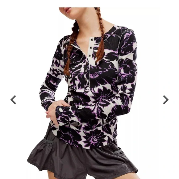 Womens Free People FP Movement Rally Printed Layer Top Purple Floral - Picture 5 of 8